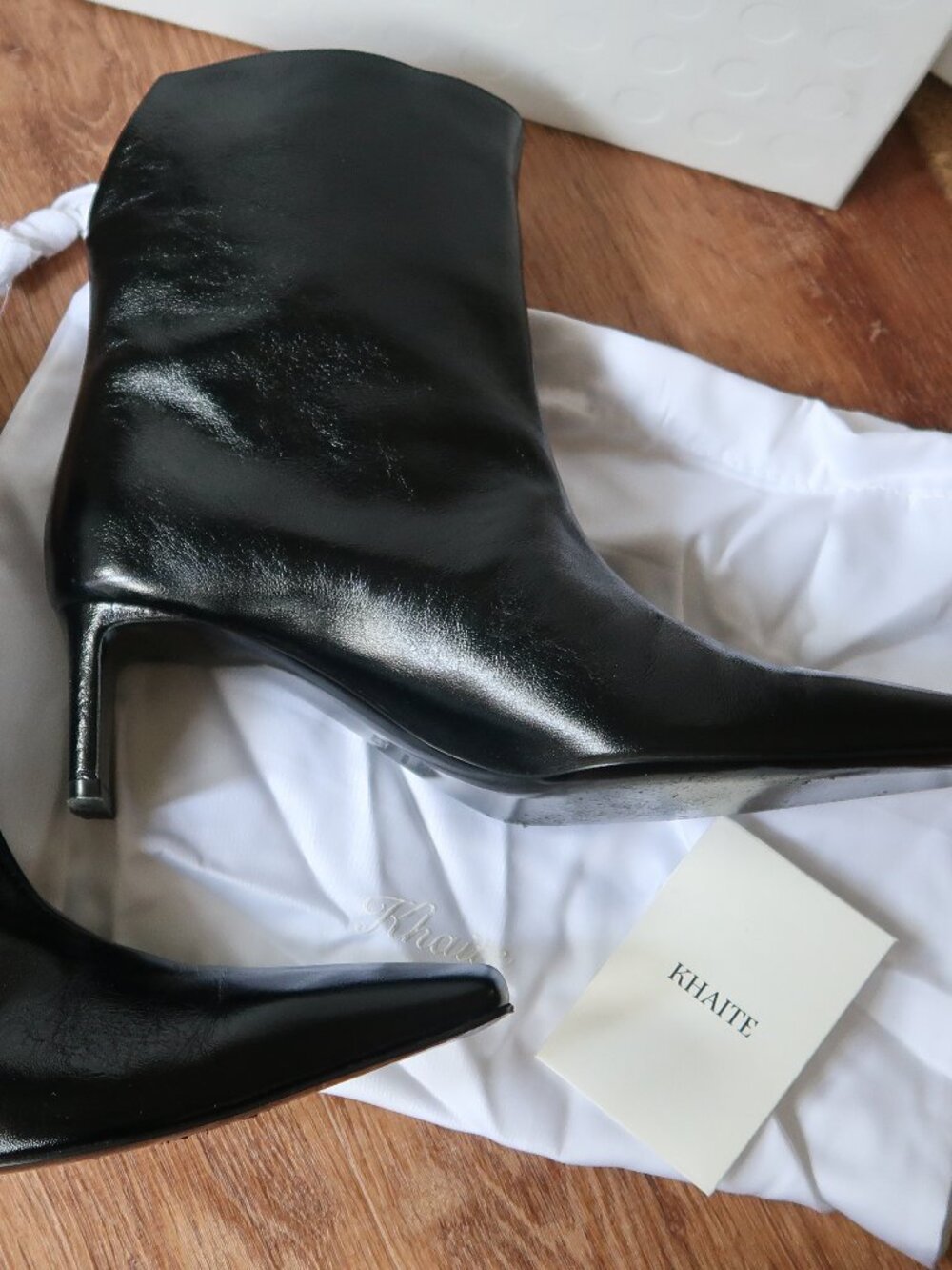 KHAITE Ona Black Leather Ankle Boots Side Zip Square Toe Women EU 38.5